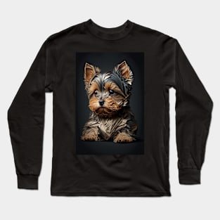 Super Cute Yorkshire Terrier Puppy Portrait Long Sleeve T-Shirt